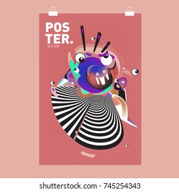 Abstract Colorful Cartoon Character Cover and Poster Design Template. 3d Gradient Embryo Shape and Pattern Layout Design Template.