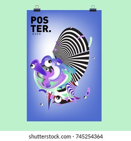 Abstract Colorful Cartoon Character Cover and Poster Design Template. 3d Gradient Embryo Shape and Pattern Layout Design Template.