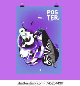 Abstract Colorful Cartoon Character Cover and Poster Design Template. 3d Gradient Embryo Shape and Pattern Layout Design Template.