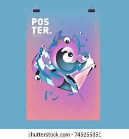 Abstract Colorful Cartoon Character Cover and Poster Design Template. 3d Gradient Embryo Shape and Pattern Layout Design Template.