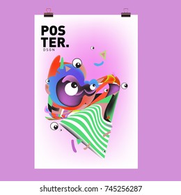 Abstract Colorful Cartoon Character Cover and Poster Design Template. 3d Gradient Embryo Shape and Pattern Layout Design Template.