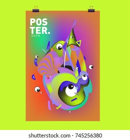 Abstract Colorful Cartoon Character Cover and Poster Design Template. 3d Gradient Embryo Shape and Pattern Layout Design Template.