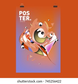 Abstract Colorful Cartoon Character Cover and Poster Design Template. 3d Gradient Embryo Shape and Pattern Layout Design Template.