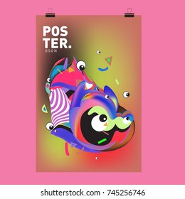 Abstract Colorful Cartoon Character Cover and Poster Design Template. 3d Gradient Embryo Shape and Pattern Layout Design Template.