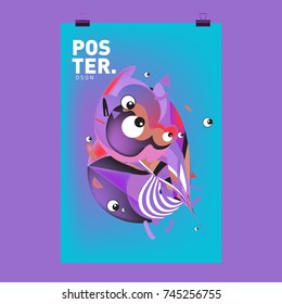Abstract Colorful Cartoon Character Cover and Poster Design Template. 3d Gradient Embryo Shape and Pattern Layout Design Template.