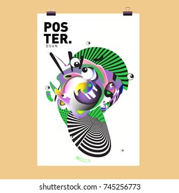 Abstract Colorful Cartoon Character Cover and Poster Design Template. 3d Gradient Embryo Shape and Pattern Layout Design Template.
