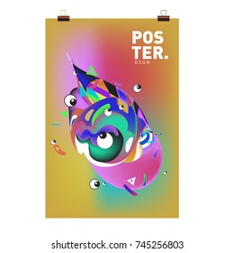 Abstract Colorful Cartoon Character Cover and Poster Design Template. 3d Gradient Embryo Shape and Pattern Layout Design Template.