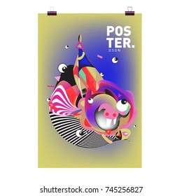 Abstract Colorful Cartoon Character Cover and Poster Design Template. 3d Gradient Embryo Shape and Pattern Layout Design Template.