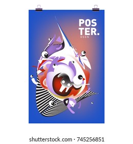 Abstract Colorful Cartoon Character Cover and Poster Design Template. 3d Gradient Embryo Shape and Pattern Layout Design Template.