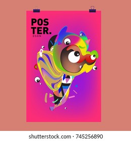 Abstract Colorful Cartoon Character Cover and Poster Design Template. 3d Gradient Embryo Shape and Pattern Layout Design Template.