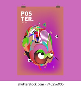 Abstract Colorful Cartoon Character Cover and Poster Design Template. 3d Gradient Embryo Shape and Pattern Layout Design Template.