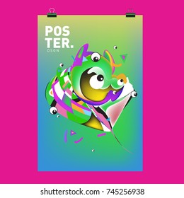 Abstract Colorful Cartoon Character Cover and Poster Design Template. 3d Gradient Embryo Shape and Pattern Layout Design Template.