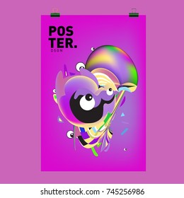 Abstract Colorful Cartoon Character Cover and Poster Design Template. 3d Gradient Embryo Shape and Pattern Layout Design Template.