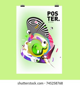 Abstract Colorful Cartoon Character Cover and Poster Design Template. 3d Gradient Embryo Shape and Pattern Layout Design Template.