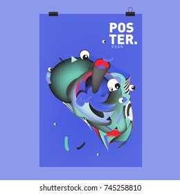 Abstract Colorful Cartoon Character Cover and Poster Design Template. 3d Gradient Embryo Shape and Pattern Layout Design Template.