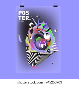 Abstract Colorful Cartoon Character Cover and Poster Design Template. 3d Gradient Embryo Shape and Pattern Layout Design Template.