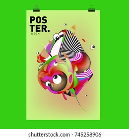 Abstract Colorful Cartoon Character Cover and Poster Design Template. 3d Gradient Embryo Shape and Pattern Layout Design Template.