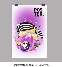Abstract Colorful Cartoon Character Cover and Poster Design Template. 3d Gradient Embryo Shape and Pattern Layout Design Template.