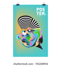 Abstract Colorful Cartoon Character Cover and Poster Design Template. 3d Gradient Embryo Shape and Pattern Layout Design Template.