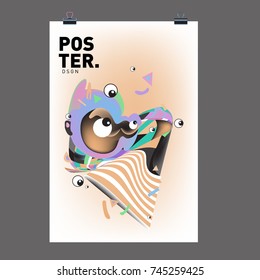 Abstract Colorful Cartoon Character Cover and Poster Design Template. 3d Gradient Embryo Shape and Pattern Layout Design Template.