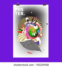 Abstract Colorful Cartoon Character Cover and Poster Design Template. 3d Gradient Embryo Shape and Pattern Layout Design Template.