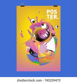 Abstract Colorful Cartoon Character Cover and Poster Design Template. 3d Gradient Embryo Shape and Pattern Layout Design Template.
