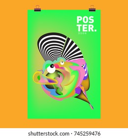 Abstract Colorful Cartoon Character Cover and Poster Design Template. 3d Gradient Embryo Shape and Pattern Layout Design Template.