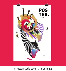 Abstract Colorful Cartoon Character Cover and Poster Design Template. 3d Gradient Embryo Shape and Pattern Layout Design Template.