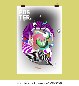 Abstract Colorful Cartoon Character Cover and Poster Design Template. 3d Gradient Embryo Shape and Pattern Layout Design Template.