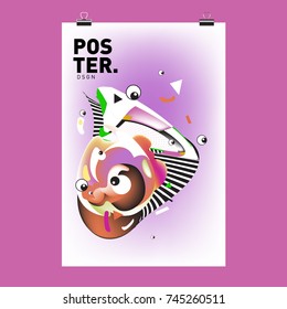 Abstract Colorful Cartoon Character Cover and Poster Design Template. 3d Gradient Embryo Shape and Pattern Layout Design Template.