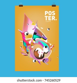 Abstract Colorful Cartoon Character Cover and Poster Design Template. 3d Gradient Embryo Shape and Pattern Layout Design Template.