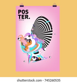 Abstract Colorful Cartoon Character Cover and Poster Design Template. 3d Gradient Embryo Shape and Pattern Layout Design Template.