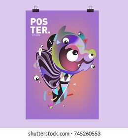 Abstract Colorful Cartoon Character Cover and Poster Design Template. 3d Gradient Embryo Shape and Pattern Layout Design Template.