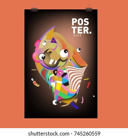 Abstract Colorful Cartoon Character Cover and Poster Design Template. 3d Gradient Embryo Shape and Pattern Layout Design Template.