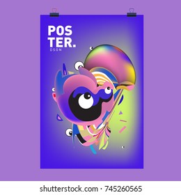 Abstract Colorful Cartoon Character Cover and Poster Design Template. 3d Gradient Embryo Shape and Pattern Layout Design Template.