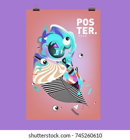 Abstract Colorful Cartoon Character Cover and Poster Design Template. 3d Gradient Embryo Shape and Pattern Layout Design Template.