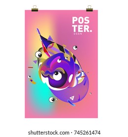 Abstract Colorful Cartoon Character Cover and Poster Design Template. 3d Gradient Embryo Shape and Pattern Layout Design Template.