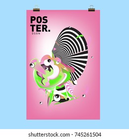 Abstract Colorful Cartoon Character Cover and Poster Design Template. 3d Gradient Embryo Shape and Pattern Layout Design Template.