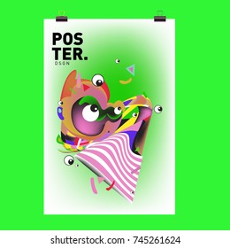 Abstract Colorful Cartoon Character Cover and Poster Design Template. 3d Gradient Embryo Shape and Pattern Layout Design Template.