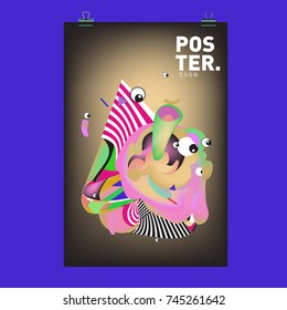 Abstract Colorful Cartoon Character Cover and Poster Design Template. 3d Gradient Embryo Shape and Pattern Layout Design Template.