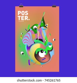 Abstract Colorful Cartoon Character Cover and Poster Design Template. 3d Gradient Embryo Shape and Pattern Layout Design Template.