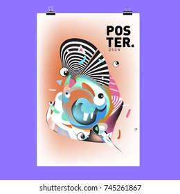 Abstract Colorful Cartoon Character Cover and Poster Design Template. 3d Gradient Embryo Shape and Pattern Layout Design Template.