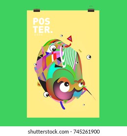 Abstract Colorful Cartoon Character Cover and Poster Design Template. 3d Gradient Embryo Shape and Pattern Layout Design Template.