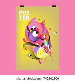 Abstract Colorful Cartoon Character Cover and Poster Design Template. 3d Gradient Embryo Shape and Pattern Layout Design Template.