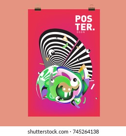 Abstract Colorful Cartoon Character Cover and Poster Design Template. 3d Gradient Embryo Shape and Pattern Layout Design Template.
