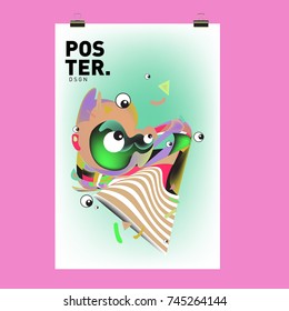 Abstract Colorful Cartoon Character Cover and Poster Design Template. 3d Gradient Embryo Shape and Pattern Layout Design Template.