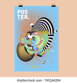 Abstract Colorful Cartoon Character Cover and Poster Design Template. 3d Gradient Embryo Shape and Pattern Layout Design Template.
