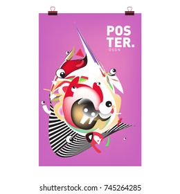 Abstract Colorful Cartoon Character Cover and Poster Design Template. 3d Gradient Embryo Shape and Pattern Layout Design Template.