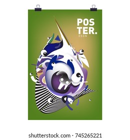 Abstract Colorful Cartoon Character Cover and Poster Design Template. 3d Gradient Embryo Shape and Pattern Layout Design Template.