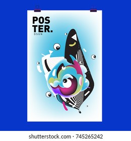 Abstract Colorful Cartoon Character Cover and Poster Design Template. 3d Gradient Embryo Shape and Pattern Layout Design Template.
